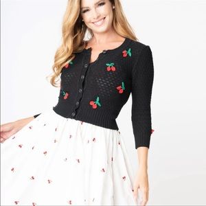 Mak Cropped Sweater Cardigan Embroidered Cherries